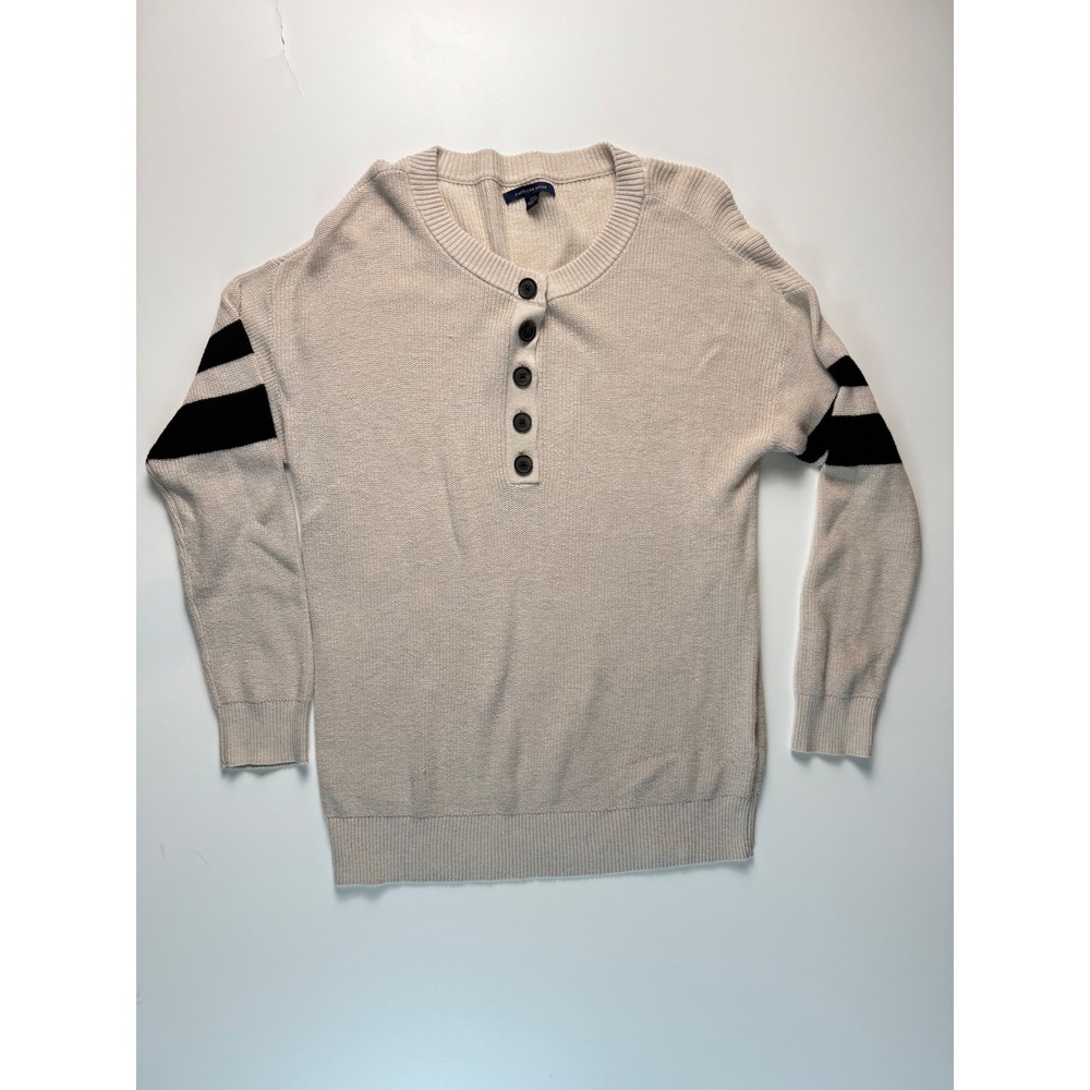 American Eagle‎ Henley Sweater Light Beige Striped Sleeve Button Neck Casual